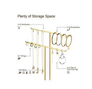 Présentoir à bijoux en métal haut de gamme à deux niveaux pour colliers et bracelets avec plateau – Design élégant pour rangement de vanité - Product Image 6