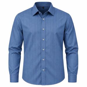 Chemise habillée décontractée tricotée à manches longues unie pour homme, col montant, 100 % coton, boutons en corne, infroissable, collection printemps - Product Image 1