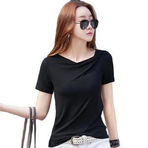 Camiseta de Manga Corta para Mujer, Estilo Informal y Sexy, Transpirable, de Color Sólido, Modal, Verano, Colores Personalizados, Secado Rápido, Alta Calidad - Product Image 1