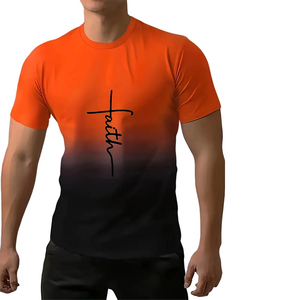 T-shirt décontracté pour homme, gris, manches courtes, col rond, logo imprimé sur le devant, tissu jersey en polyester respirant, 180g, coupe classique - Product Image 3