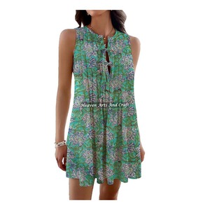 Vestido Colorido para Mujer, Estilo Casual de Verano, Cuello Midi, Talla Única, Estilo Indio, Ropa Casual, Hermosa Túnica de Algodón Estampada a Mano - Product Image 2