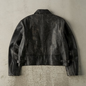 Nouvelle veste en cuir PU unisexe, personnalisée, de haute qualité, style vintage décoloré, avec fermeture éclair, vente en gros directe usine - Product Image 2