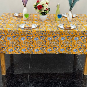 <b>Square</b> Printed Cotton <b>Tablecloth</b> Floral Pattern Yellow Blue Traditional Chinese Style Washable Home Use - Product Image 3