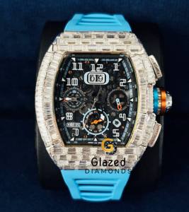 Reloj Cronógrafo de Lujo con Incrustaciones de Diamantes Moissanite de Corte Baguette y Claridad VVS, Estilo Hip Hop para Fiestas - Product Image 6