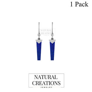 Boucles d'oreilles pendantes en argent sterling 925 naturel de qualité supérieure, finition haut de gamme, avec lapis-lazuli taillé en forme de crayon, serti clos, tendance, pour mariage - Product Image 2