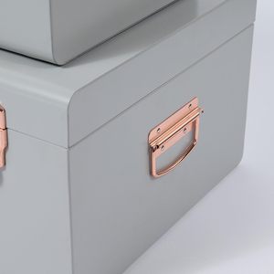 Stackable Steel Storage Chests Grey and Rose Gold Trunk Set <b>Large</b> Decorative Lockable <b>Boxes</b> for Blankets Linens and Memories - Product Image 5