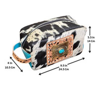 Cuir de vachette véritable portable de grande capacité pour trousse de toilette usinée à la main pierre turquoise Accent sacs à cosmétiques pour femmes étuis
