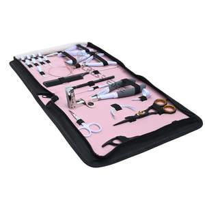 Kit d'outils tout-en-un pour extensions de cheveux avec pince à micro-perles, outil de tirage, mini-ciseaux à fil, peigne à queue, étui rose - Product Image 1