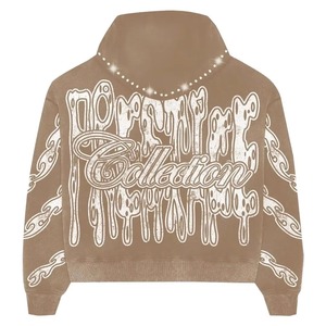 Sweat à capuche zippé marron tendance avec strass pour homme et femme, coupe oversize, streetwear, imprimé graphique, mode de luxe personnalisée - Product Image 2