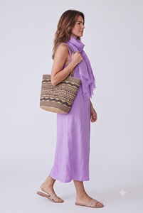Robe midi pour femme en coton slub, col en V, tenue d'été, tenue de vacances, robe trapèze - Product Image 1