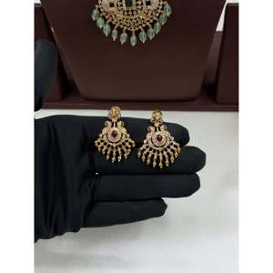 Indian Ethnic Tanisha Victorian Premium Gold Plated CZ Necklace & Earring Set for Bridal - Product Image 4