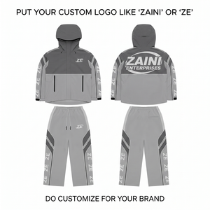Ensemble coupe-vent ZAINI de haute qualité pour homme, respirant, en polyester/nylon 300 GSM, gris clair/gris foncé, avec logo personnalisé - Product Image 1