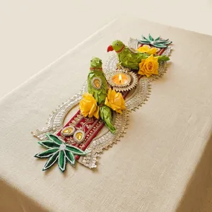 Tapisserie Murale Traditionnelle Brodé Art Déco en Tissu avec Motifs Perroquets et Roses pour Anniversaire, Diwali, Décoration Intérieure, Salon - Product Image 2