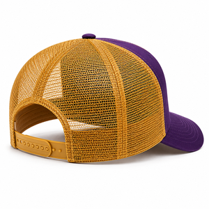 Purple Gold Mesh Trucker <b>Hat</b> Embroidered Logo Front Panel Adjustable Unisex Casual <b>Cap</b> Spring Summer 6-Panel Design - Product Image 5