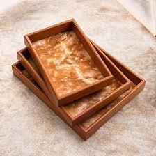 Plateau de service rectangulaire en bois et résine, design classique poli fait main, durable, motif uni, pour les occasions de mariage - Product Image 2