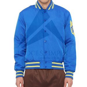 Blouson Bomber Homme Bleu Marine Décontracté à Fermeture Éclair Couleur Unie Col Rabattu en Polyester Coton Tricoté pour l'Automne - Product Image 1
