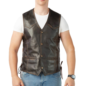 Portable Thick Leather <b>Vest</b> <b>Men</b> Winter Professional Comfortable Quick Dry Vintage Style Outerwear High Quality Crew Neck Button - Product Image 1