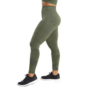High Waist Full Length Yoga Leggings Solid Olive Green Seamless Stretchy Workout Pants For Gym Fitness Running - Product Image 3