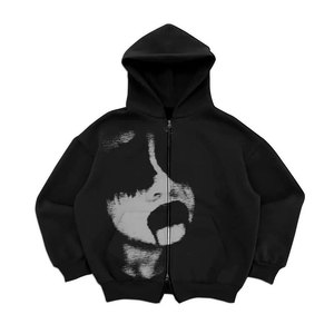 เสื้อฮู้ดดี้ผู้ชายแบบซิป ย้อมสีเอซิด แต่งแพทช์ สไตล์สตรีทแวร์ ผลิตตามสั่ง พร้อมปักโลโก้ของคุณเอง - Product Image 6