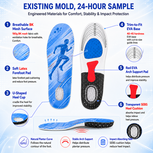 Solette OEM Leggere e Confortevoli per Corsa, Inserti Interni per Calzature con Supporto per Arco Plantare e Comfort, Solette Tagliabili su Misura per <span class=keywords><strong>Sneakers</strong></span> - Product Image 3