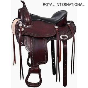 Selle de cheval western haut de gamme en cuir marron pour l'équitation sur sentier, le ranch et le roping, équipement équestre avec siège rembourré, outillage artisanal et étriers durables - Product Image 1