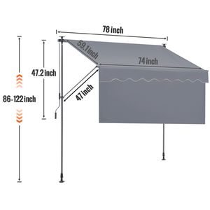 Tenda da Sole Retrattile Manuale da Esterno da 78 Pollici, Parasole Regolabile per Porte e Finestre, Riparo Solare Retrattile da Esterno - Product Image 2
