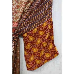 Robe longue kimono vintage en soie patchwork, peignoir de mariée bohème, robe sexy imprimée faite à la main - Product Image 4