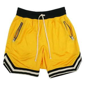 Nouveau design 2026 – Short de sport jaune en maille pour homme avec poches zippées, taille à cordon de serrage, respirant, style athlétique, idéal pour la gym - Product Image 1
