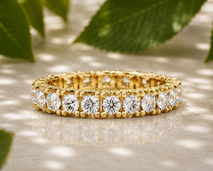 Anillo de Eternidad Completo con Diamantes Cultivados en Laboratorio, Corte Redondo, Oro Amarillo de 14K, Anillo de Compromiso y Boda, Joyería Personalizada de Fábrica - Product Image 1