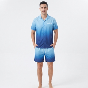 Conjunto de Camisa y Pantalones Cortos Sublimados de Manga Corta para Hombre, con Botones, para Playa, Verano, Casual, Vacaciones, Dos Piezas - Product Image 1
