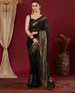Sari de Rayón Georgette Estampado KV con Adornos para Fiesta, de Secado Rápido y Sin Arrugas - Product Image 2