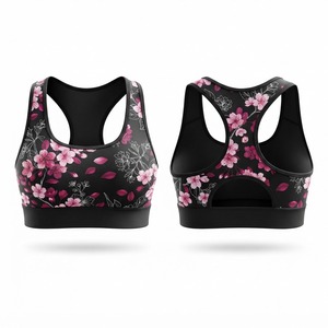 Soutien-gorge de sport respirant pour femme, motif floral cerisier noir, dos nageur, idéal pour le MMA et la boxe - Product Image 1