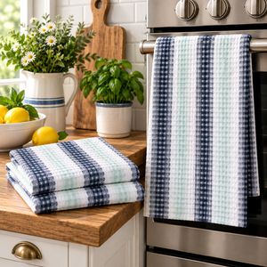Paños de Cocina Tipo Waffle, Suaves, con Diseño de Rayas Teñidas, Calidad de Exportación, Multiusos - Product Image 1