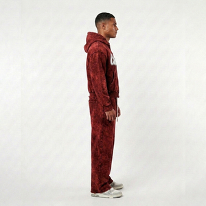 Conjunto de Sudadera con Capucha y Pantalones Deportivos para Hombre, con Logotipo Personalizado, Lavado Ácido Rojo, Diseño Gráfico, Estilo Vintage, Forro Polar Transpirable, Cierre de Cremallera - Product Image 6