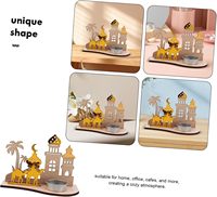 Porte-bougie en bois pour le Ramadan, décoration de table islamique Eid Mubarak avec un thème de mosquée, de chameau et de désert