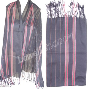 Écharpe longue en soie pour femme, style classique, légère, à rayures, teinte en fil, pour toutes les saisons, usage quotidien, écharpe d'été tissée à la main avec imprimé - Product Image 3