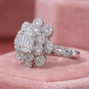 Tailor Made 18k White Gold Real Diamond Round & Baguette Cluster Rings for Wedding Party & <b>Gift</b> - Product Image 1