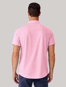 Men's <b>Pink</b> Short Sleeve Cotton <b>Polo</b> <b>Shirt</b> Regular Fit Casual Solid Color Pique Knitted Breathable Design - Product Image 5