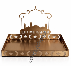 Nouveau Plateau de Service Artistique en Bois Tendance pour Fêtes Aïd Moubarak – Présentoir Alimentaire et Plateau à Desserts/Pâtisseries - Product Image 3