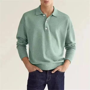 เสื้อเชิ้ตแขนยาวคอวีติดกระดุมสีพื้นสำหรับผู้ชายสไตล์ลำลองธุรกิจสบายๆ ระบายอากาศได้ดี แห้งเร็ว สำหรับฤดูใบไม้ผลิและฤดูใบไม้ร่วง - Product Image 1