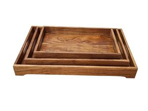 Acacia Wood Serving Tray Set with Handles Floral Plant Pattern Modern Design Rectangle Platter for Kitchen Dining Room - Product Image 3
