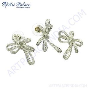 Parure de bijoux fantaisie pour femme Art Palace, boucles d'oreilles nœud papillon plaqué argent, strass en cristal, comprenant collier et bague, pour mariage - Product Image 2