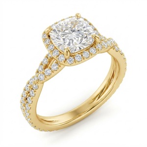 14K Yellow Gold <b>Moissanite</b> Proposal <b>Ring</b> Cushion Shape pave Set Wedding Jewelry for Women - Product Image 3