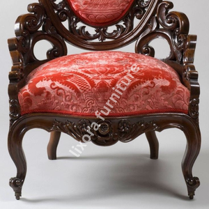 Luxury Handcrafted Solid Wood Dining <b>Chair</b> Ornate Baroque Scroll Carving <b>Red</b> <b>Velvet</b> Upholstered Seat - Product Image 4