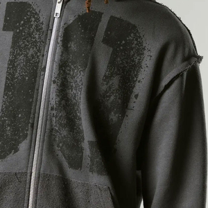 Sudadera con capucha vintage para hombre, 100% algodón, estilo oversize, con cremallera, estampado puff, color gris oscuro - Product Image 6