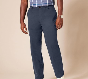 Pantalon chino en coton bleu marine coupe droite pour homme, taille mi-haute, décontracté, avec braguette boutonnée, style automne - Product Image 3