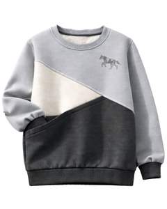 Sweat-shirt en molleton personnalisé gris clair et anthracite avec blocs de couleur et broderie cheval pour femme, en mélange de coton, col rond, hiver, personnalisable OEM - Product Image 1