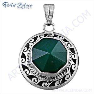 Pendentif Ethnique en Argent Onyx Vert Magnifique Pendentif Géométrique Pendentifs en Onyx Vert - Product Image 3