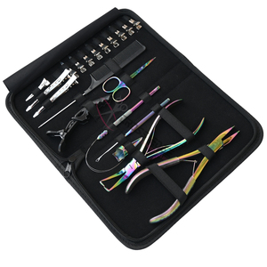Rainbow Stylist Hair Extension tools Kit Flat Bead <b>Crimping</b> Plier Removal Tool Hook Loop Tool Hair Parting Finger Styling Clips - Product Image 1