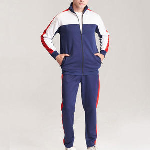 Chándal Deportivo para <span class=keywords><strong>Hombre</strong></span>, Color Azul Marino, Cierre Completo, con Bloques de Color Rojo y Blanco, Bolsillos Laterales, Transpirable, Estilo Casual, Corte Regular, para Otoño - Product Image 1